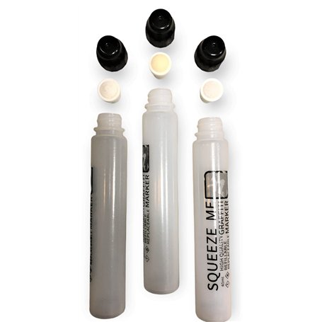 Squeeze Me Empty Lot de 3 marqueurs graffiti vides rechargeables en plastique transparent pour aquarelle