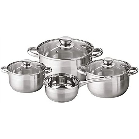 Posten Anker Batterie de cuisine professionnelle 7 pièces en acier inoxydable satiné Compatible induction Fond capsulé 24/48 heu