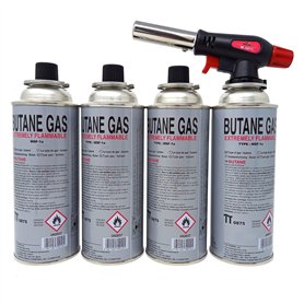 Brûleur à gaz avec 4 cartouches de gaz de 227 g - Lampe à souder avec allumage piézoélectrique - Chalumeau butane 1300 °C - Brûl