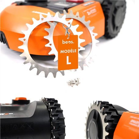 BEOS® 2 x Crampons en Acier Inoxydable de qualité supérieure pour Worx Landroid L & Vision + 12 x vis – Amélioration de la Tract