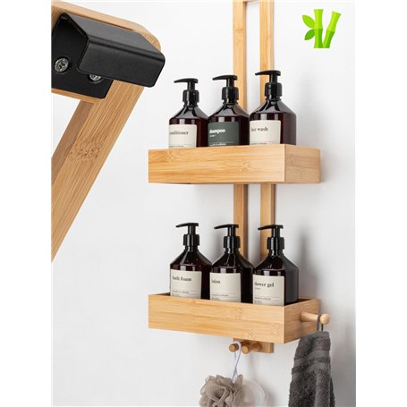 SVADA Étagère de douche suspendue en bambou à suspendre sans perçage Panier de douche Étagère de douche en bois Organiseur de sh