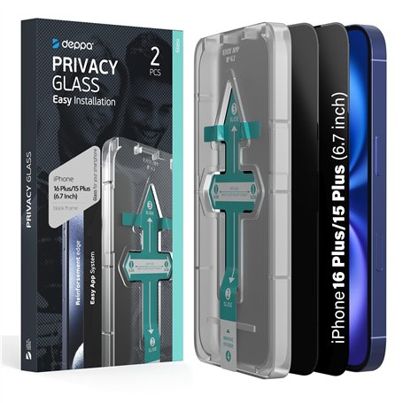 Deppa |2 pièces| Verre Trempé Anti Espion Iphone 15 Plus/16 Plus (6.7') [Couverture Complète] Avec Kit d’Installation Facile - F
