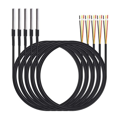 5pcs Sonde Étanche en Acier Inoxydable avec Capteur de Température Numérique avec Câble 1M Mesurant -55°C à +125°C