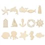 100pcs Animaux de Mer en Bois Pièces Dauphin Étoile de Mer Hippocampe Copeaux de Bois Décoratifs Embellissements pour Bricolage