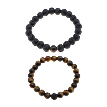YINETTECH Lot de 2 Bracelets élastiques en Pierre de Lave Naturelle volcanique avec Perles de 8 mm pour Homme et Femme pour Anni