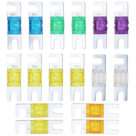 eMagTech Lot de 16pcs Mini Fusible Électronique ANL 20A 30A 40A 60A 80A 100A 120A 150A DC 32V pour Système d'énergie Marine Véhi