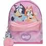 Bluey & Bingo Sac à dos rose – Sac à dos pour chambre d'enfant et d'école avec poche avant à paillettes – Porte-bouteille d'eau