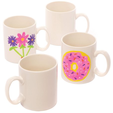 Baker Ross Créez vos propres grandes tasses en porcelaine blanche (paquet de 4) pour les enfants à décorer