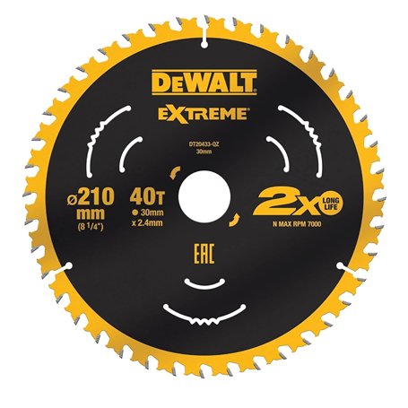 DEWALT DT20433-QZ Lame de scie circulaire 210 x 30 x 2.4 mm Nombre de dents: 40 1 pc(s)
