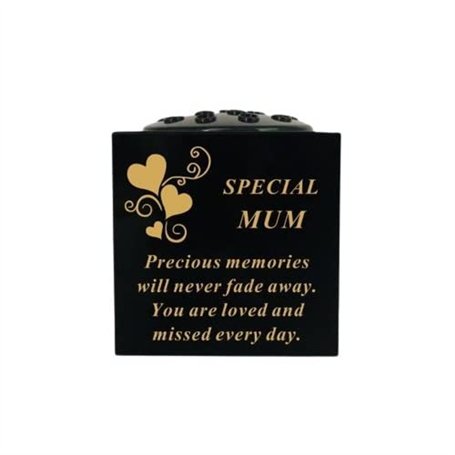 David Fischhoff Bol commémoratif pour tombe avec roses noires et dorées avec cœurs – Special Mum