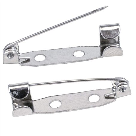Broches x100 – Fermoir arrière sécurisé avec fermeture à barre arrière – 25 mm – Dos de broche argentés avec 2 trous pour la fab