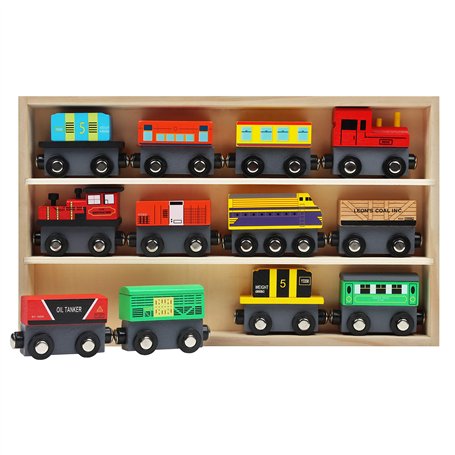 Kurtzy Train Magnétique avec Boîte de Rangement (Lot de 12) - Train en Bois Enfant pour Garçons et Filles de 3 Ans et Plus - Wag