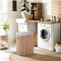 HOMCOM Panier à linge corbeille à linge bac à linge bambou pliable couvercle sac amovible 3 poignées PU 40L x 30l x 60H cm beige