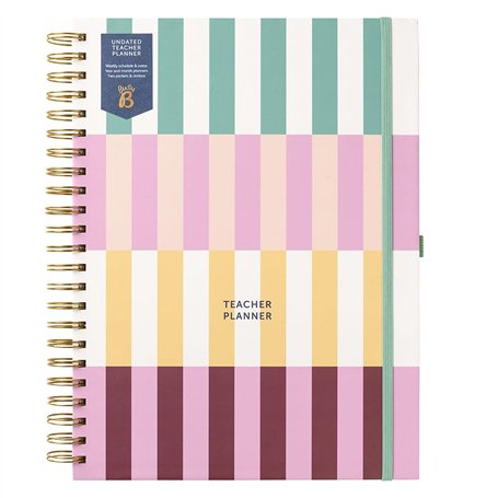Busy B Agenda enseignant A4 non daté - Journal à rayures multicolores - Planificateur académique tout en un seul endroit avec se