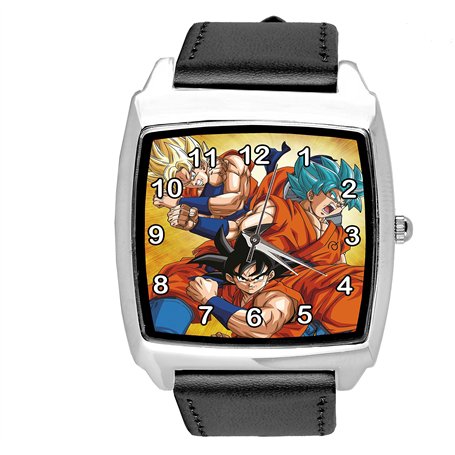 TAPORT Montre à quartz carrée en cuir noir pour les fans de combattants d'anime