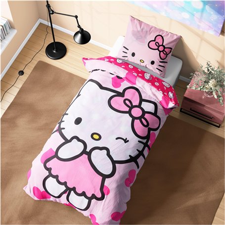 Hello Kitty Ensemble Housse de Couette et Taie d'oreiller Fille