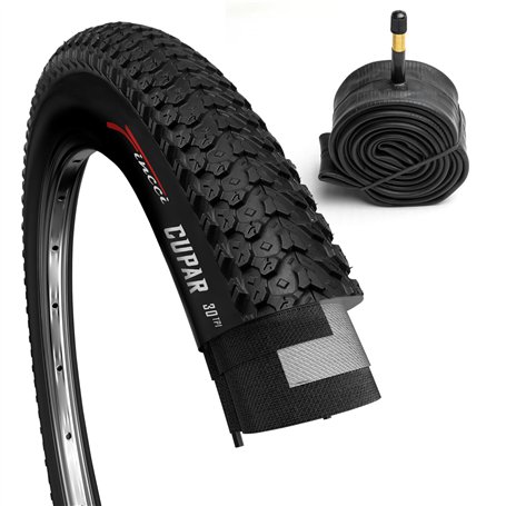 Fincci Set Pneu 26 x 2.125 Pouces 57-559 Pliable Cupar Pneu VTT 26 avec Chambre à Air de Valve Schrader pour Montagne Hybrid Vel