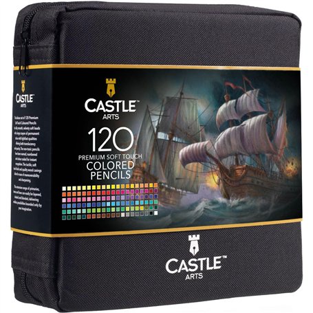 Castle Art Supplies Lot de 120 crayons de couleur avec fermeture éclair | Mines de couleur souples de qualité pour artistes adul