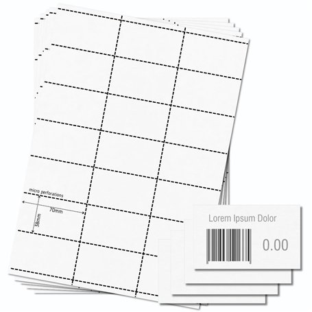 OfficeGear Lot de 25 feuilles de 525 étiquettes de prix pour codes-barres A4 120 g/m² - 38 x 70 mm - Carte micro-perforée non ad