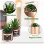 BELLE VOUS 3 Pièces Mini Plante Artificielle Interieur en Plastique avec Pot en Métal Cuivré - 10 x 7,5 cm - Fausse Plante Cactu