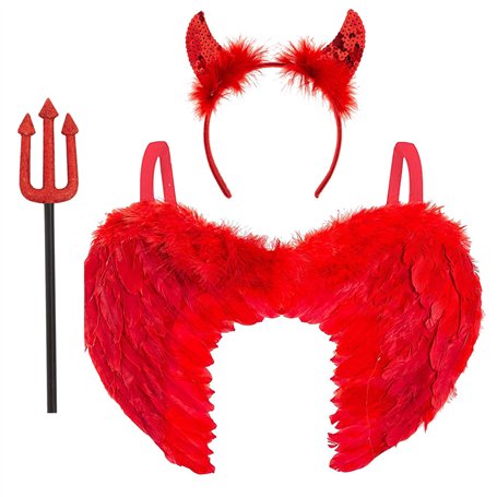 Déguisement de Diable 3 pièces pour Femmes - Ailes d'ange Rouges