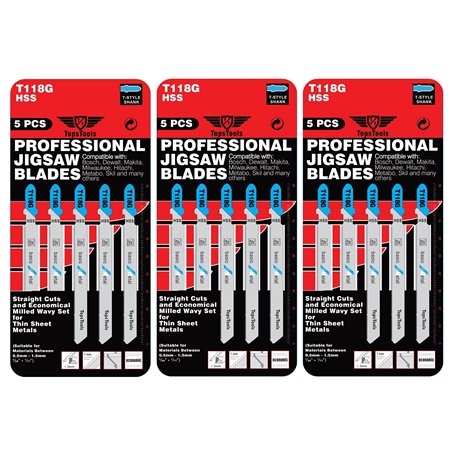 TopsTools T118G Lot de 15 lames de scie sauteuse en métal