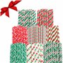 Paille Papier Noel (200 Pcs) - Paille Decorative Biodegradables 2 Couleurs Thème de Noel avec 8 Designs Différents - Paille a Bo