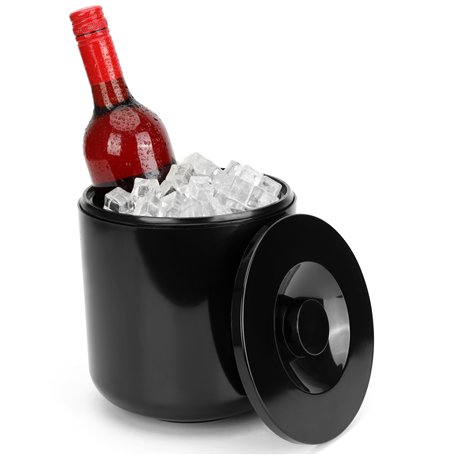 Kurtzy Seau a Glacon Isotherme Noir avec Couvercle & Pince a Glacon - Seau a Glace 4 L à Double Paroi - Garde la Glace Congelée