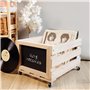 Creative Deco Caisse en Bois pour Vinyles avec Tableau Noir 46 x 36 x 29 cm (+/- 1 cm) | Bac de Rangement avec roulettes | Boîte