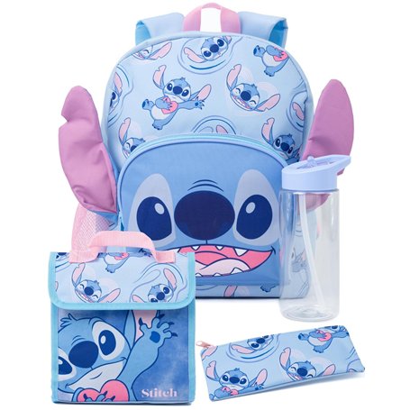 Disney Lilo and Stitch Sac à Dos pour Fille | Sac à Dos d'école avec Oreilles 3D et Bouteille d'eau | Sac à Dos pour la rentrée