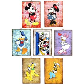 Disney Lot de 7 tableaux Mickey Minnie Mouse Doland Daisy Duck Goofy Pluto Style Vintage Série Bandes dessinées de collection Im