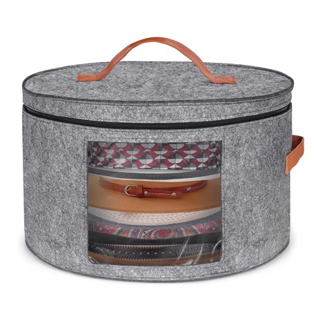 Winter Shore Boite Chapeau Ronde Grise - Grand Organisateur de Chapeaux Pliable avec Fermeture Éclair