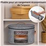 Winter Shore Boite Chapeau Ronde Grise - Grand Organisateur de Chapeaux Pliable avec Fermeture Éclair, Fenêtre Transparente, Poi