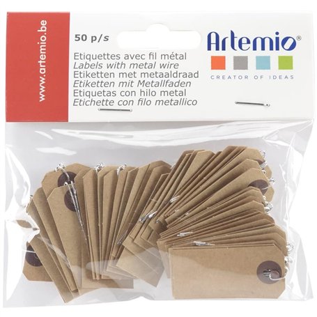 Artemio 50 étiquettes kraft fil métal - 2x4 cm - Artemio 11060196