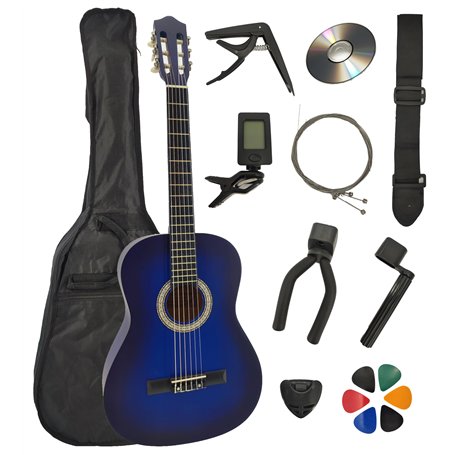 Pack Guitare Classique 3/4 (Enfant) 6 Accessoires Cour Vidéo et CD (Bleu)