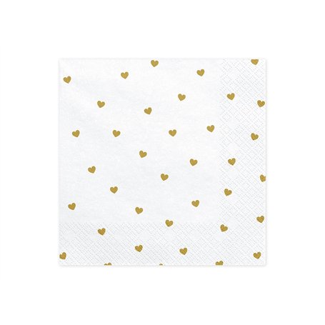 PartyDeco Serviettes blanches avec impression dorée en forme de cœurs - Serviettes de table pour anniversaire
