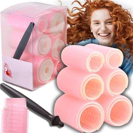 Retoo 10 Pièces Gros Bigoudis Cheveux 25-45 mm Rose Avec Plastique Pince Bec Canard - Pour Cheveux Longs