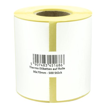 MDlabels Lot de 500 étiquettes thermiques blanches en rouleau 90 x 70 mm – Adhésif permanent