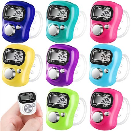 9 pcs Compteur de Doigts Compteur électronique Rangée Anneau de Doigts Chiffre marqueur Compteur LCD Compteur (Rouge/Violet/Blan