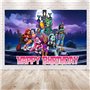 SYTTNUM Dessin Animé Photographie Fond, Monster Fond De Photographie Animé,Fond Photo Happy Birthday Banner (150 × 100cm)