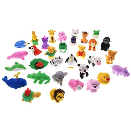 JZK 32x gommes Animaux Petite Gomme Jouet détachable pour Enfants Cadeau fête d'anniversaire Bureau Fournitures de Papeterie Sco