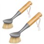 MR.SIGA Brosse à Vaisselle Grattoir Intégré avec Poignée en Bambou