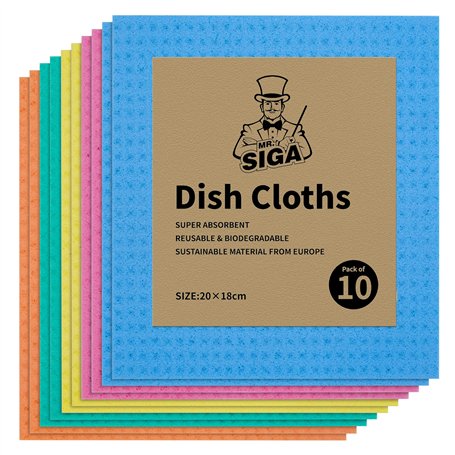 MR.SIGA Lot de 10 Chiffons Suédois Absorbants et Réutilisables