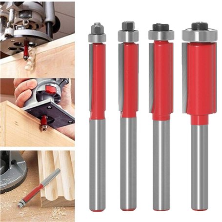 Baorder 6mm Tige Affleurante Garniture Routeur Bits Haut Roulement Routeur Bit Travail du bois Fraise Outil 4 Pièces Ensemble
