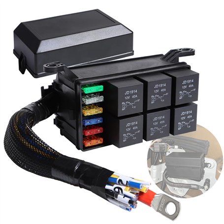 shengbowi Boîte à fusibles relais 12 V 6 voies 12 AWG pré-câblé étanche 6 emplacements ATC/ATO Bloc relais universel pour voitur