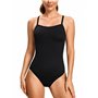 SYROKAN Femme Maillot de Bain Sport Natation 1 Pièce Mince Bretelles Dos Croisé Noir 40 inch