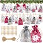 24 Sachets Calendrier de l'Avent Noël 2022 avec Pinces Clips Bois et Cordon Jute Cadeaux Sac à Suspendre Compte à Rebours Décora