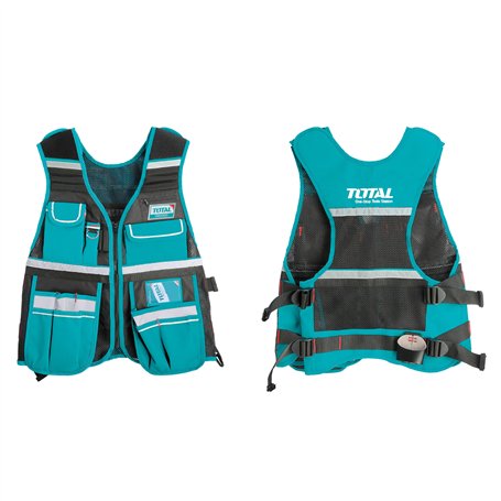 TOTAL - Gilet porte-outils réglable | 11 poches et porte-marteau | Capacité de charge 3 kg | Confort et ajustement optimal