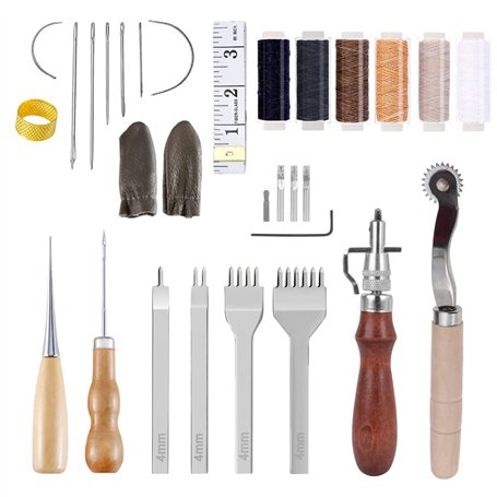 Kit D'artisanat En Cuir 6 Outils De Travail En Cuir À Fil De Cire Avec Cuir Griffe Prong Couture Groover Crease Fil Ciré Scratch