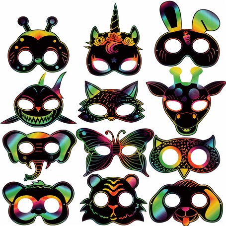 Qpout 48pcs Masques à gratter Animaux pour Enfants